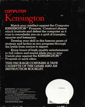 Kensington (1984)(Leisure Genius)[h2] box cover back